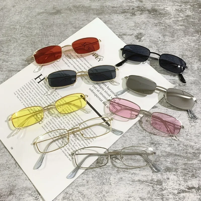 UV400 Protection 2022 Vintage Small Oval Sunglasses Metal Rectangular Classic Candy Color Unisex Glasses Fashion  Women Eyeglass