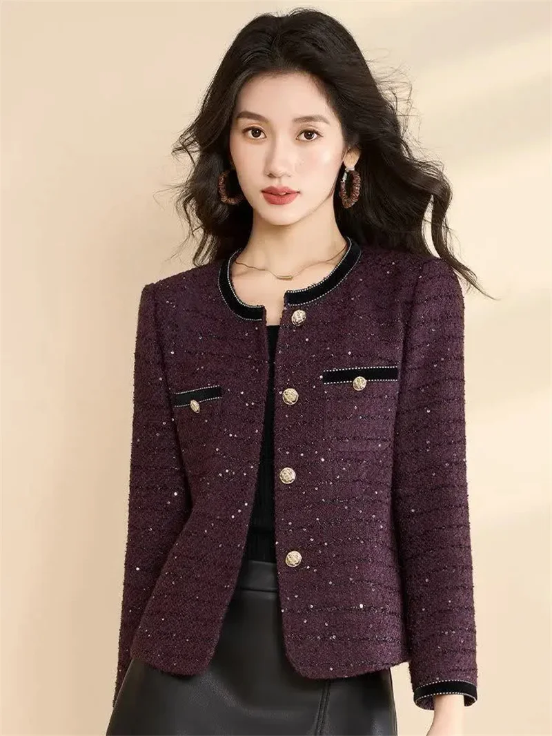 Frauen Tweed Woolen Mantel einreiher Strickjacke Kurze Jacke 2025, Frühling Herbst Kleine Duft Jacke Weibliche Oberbekleidung Tops