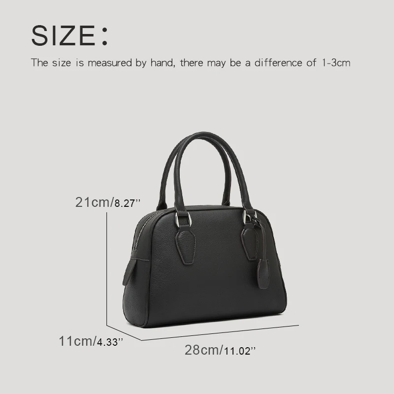 Genuine Leather Small Bowling Bag For Women Luxury Designer Handbag Purse 2024 New In Cowhide Lychee Texture Top Handle Shoulder