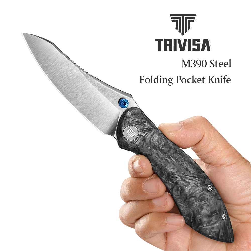 

TRIVISA Rhino Pocket Folding Knife M390 Blade Titanium &Carbon Fiber Handle, 7.7" Camping Hunting Outdoor High Quality Sharp EDC