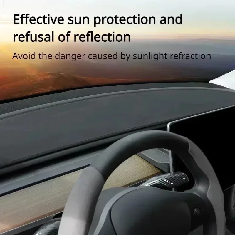 

Для Tesla Model Y/Y Juniper 2025: Защитный коврик на приборную панель, накладка-шторка от солнца, фланелевый коврик для приборной панели, аксессуары