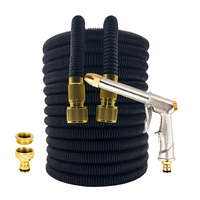 25FT-100FT Black Garden Hose High-Pressure Car Wash Aluminum Alloy Water Gun Expandable Magic Hose Gardening Irrigation Tools