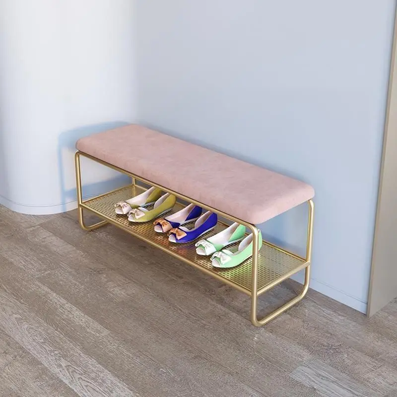 Simple Japanese Style Movable Bench Shoe Rack Entry Living Room Clothing Store Long Stool Metal Shoe Removable Household Chair