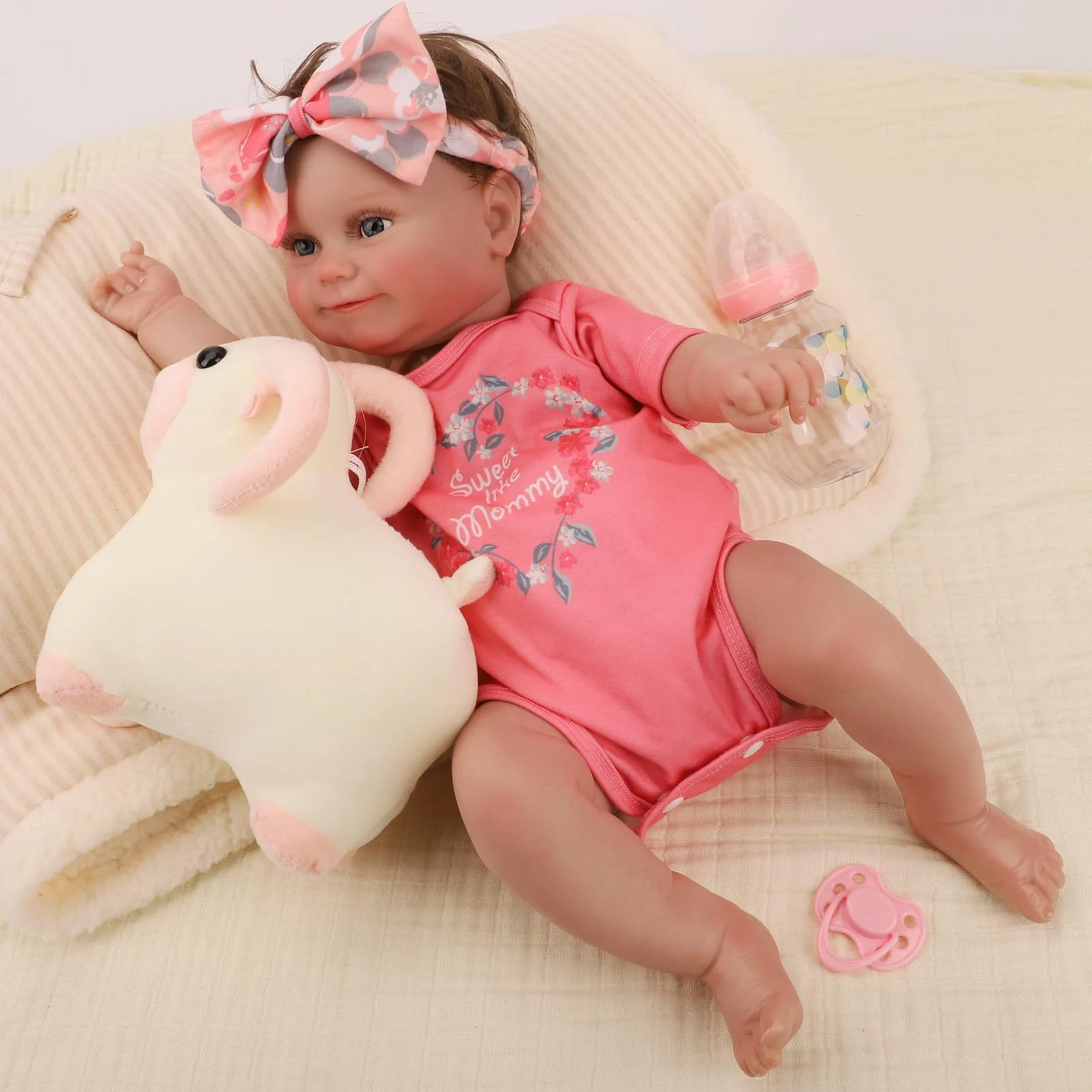 20 بوصة عالية الجودة لينة الفينيل تولد من جديد دمية W-18-2 الملابس الوردية الوردية الفينيل محاكاة الطفل ثلاثية الأبعاد رسمت الجلد رفيق دمية