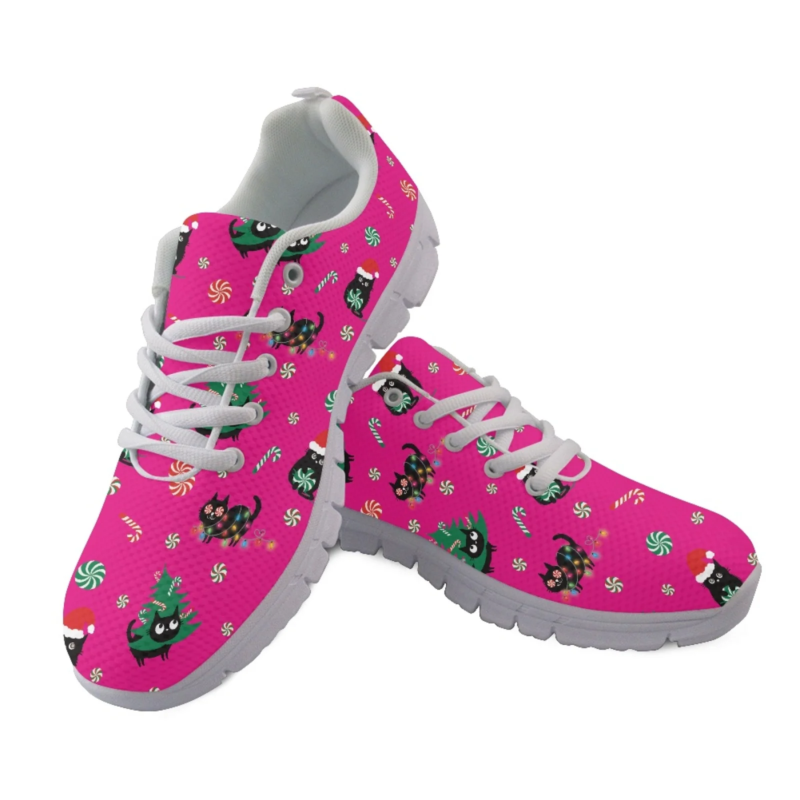 Coloranimal Cat Christmas Print Fashion 2026 Tennis Shoes Mens Athletic Trainers Lace Up Walking Shoes for Women