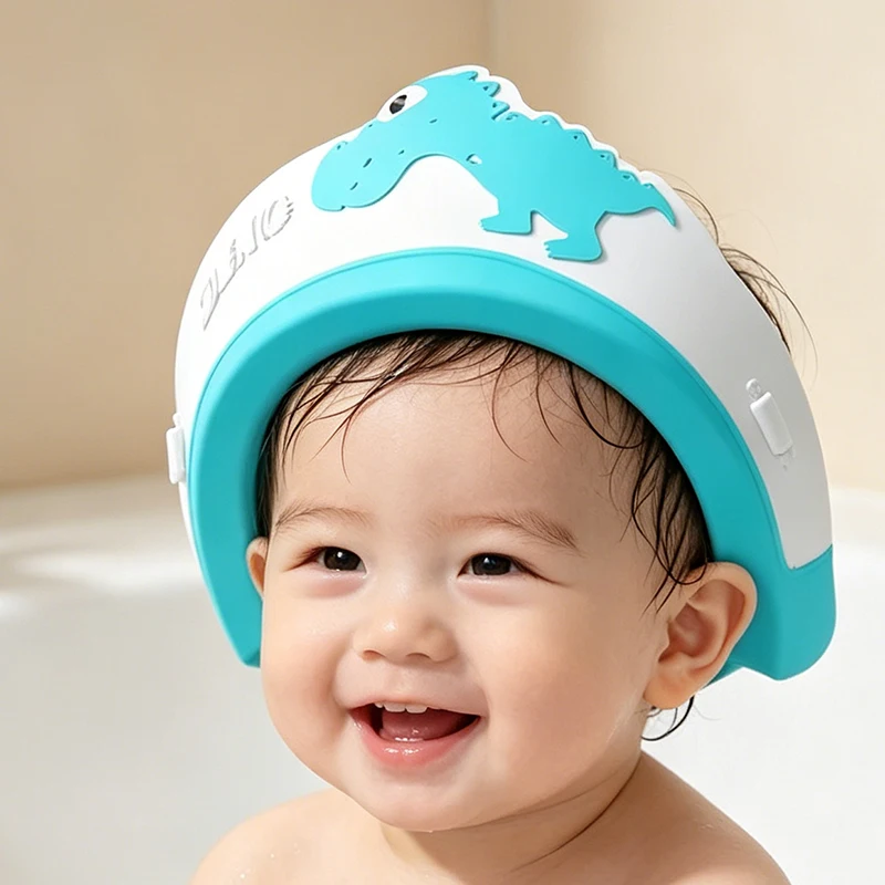 Adjustable kids Children Shampoo Cap Dinosaur Baby Shower Cap Cartoon Bath Visor Infant Hair Shield Ear Protection Waterproof