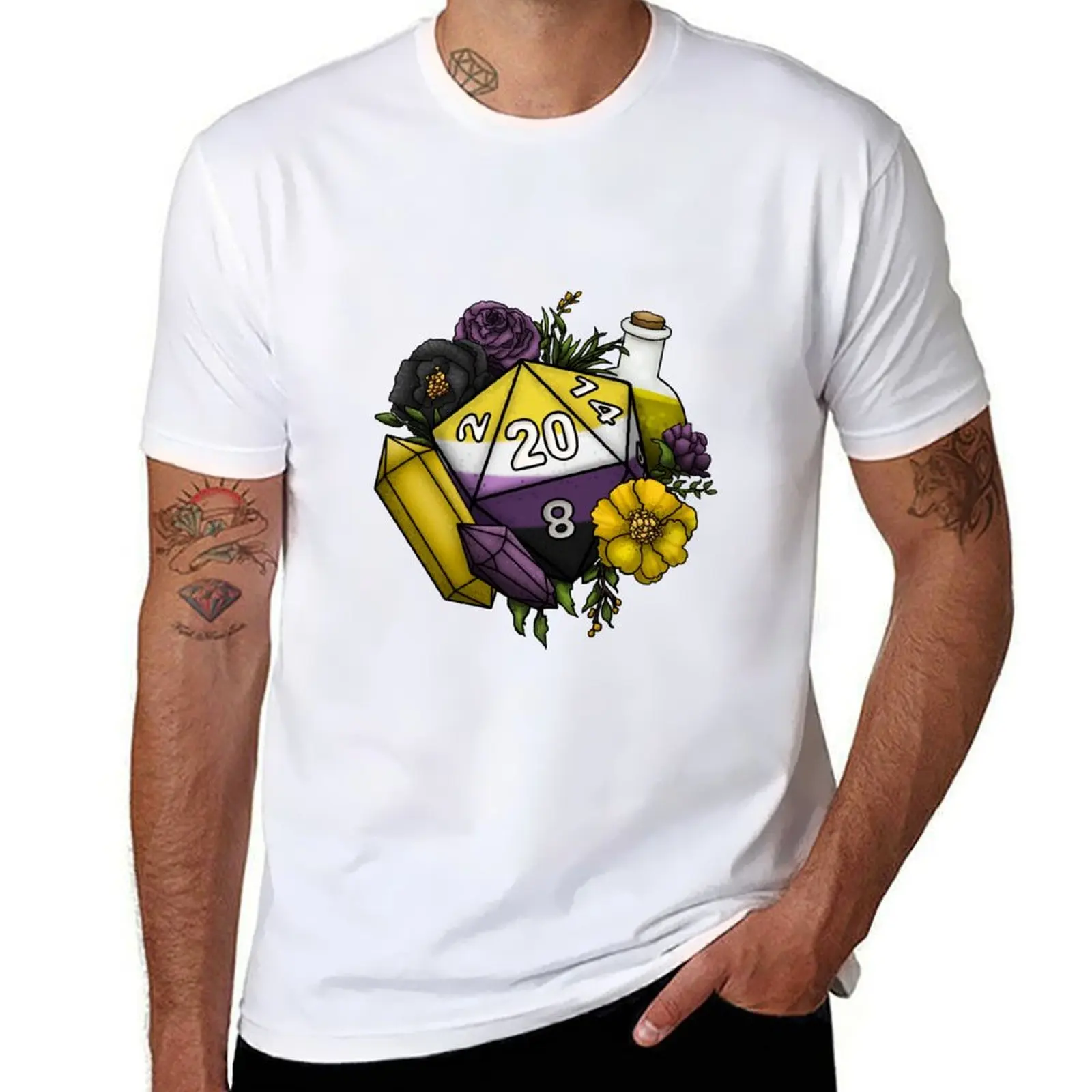 

Pride Nonbinary D20 Tabletop RPG Gaming Dice T-Shirt man t shirt heavy cotton man t shirts for men T-Shirt