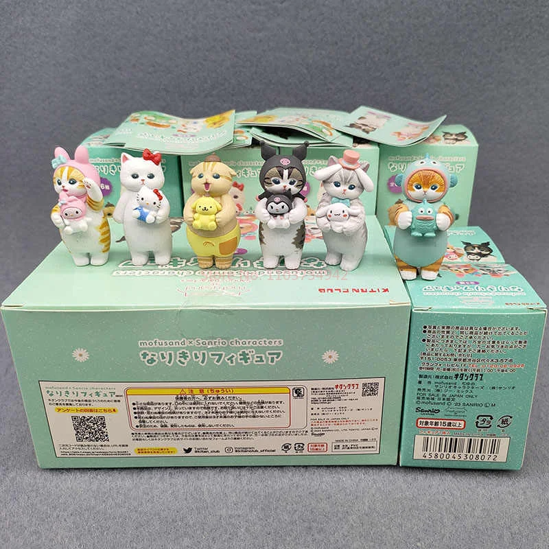 Figuras de Anime japonesas originales y genuinas, lindo Mofusand X Sanrio, Hello Kitty, Kuromi, gato, adorno para mascotas, modelo de juguete, regalo para niños