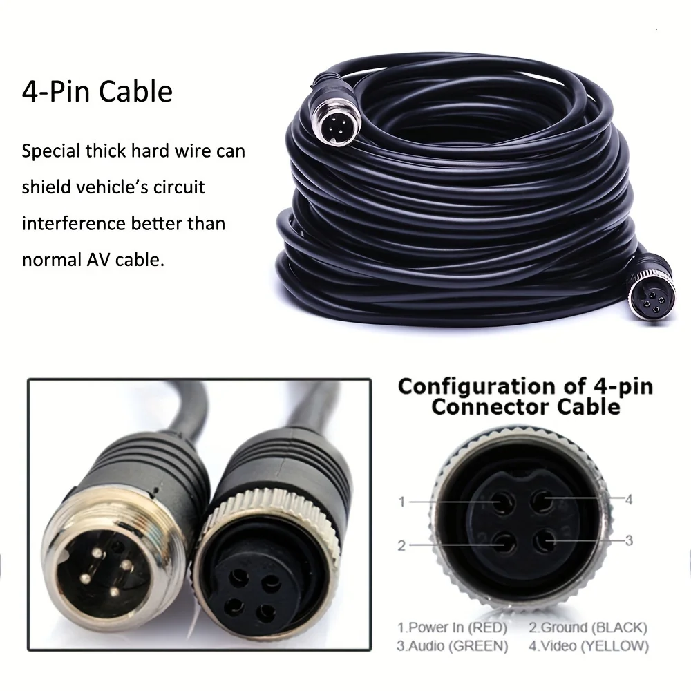 4 Pin Plug Aviation Extension Video Cable 5M 10M 15M 20M for Truck Bus Monitor Rear View Camera Connection