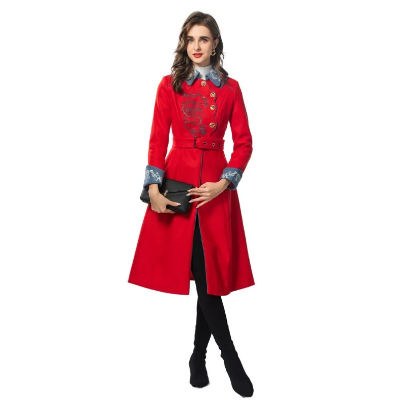 

2025 Europe, America, Autumn and Winter New Retro Hepburn Style Coat Women's Elegant Embroidered Tweed Medium and Long Coat