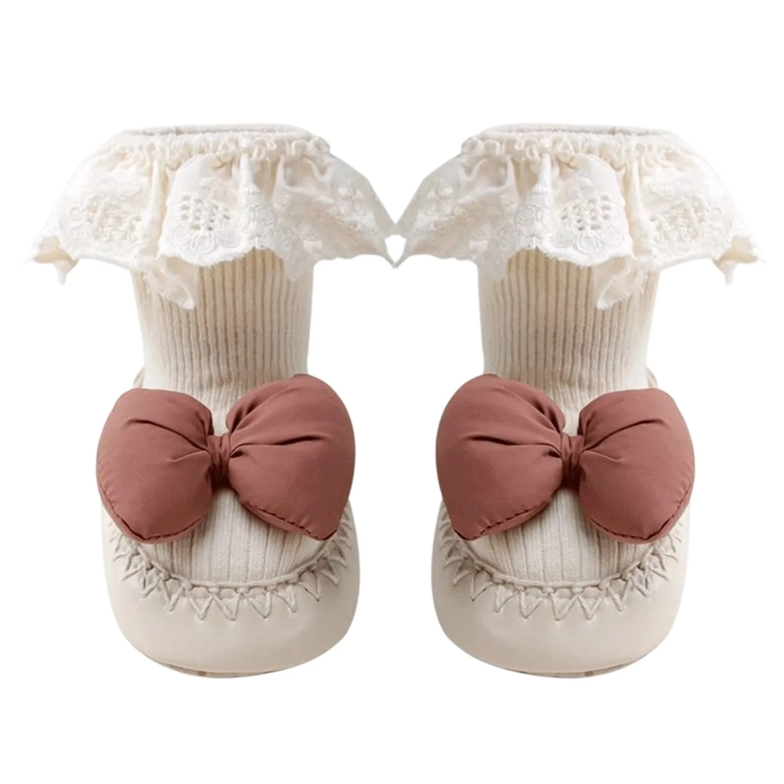 

Вязаная обувь для маленьких мальчиков и девочек, милые прогулочные носки на мягкой подошве с бантом и кружевом, удобные домашние пинетки