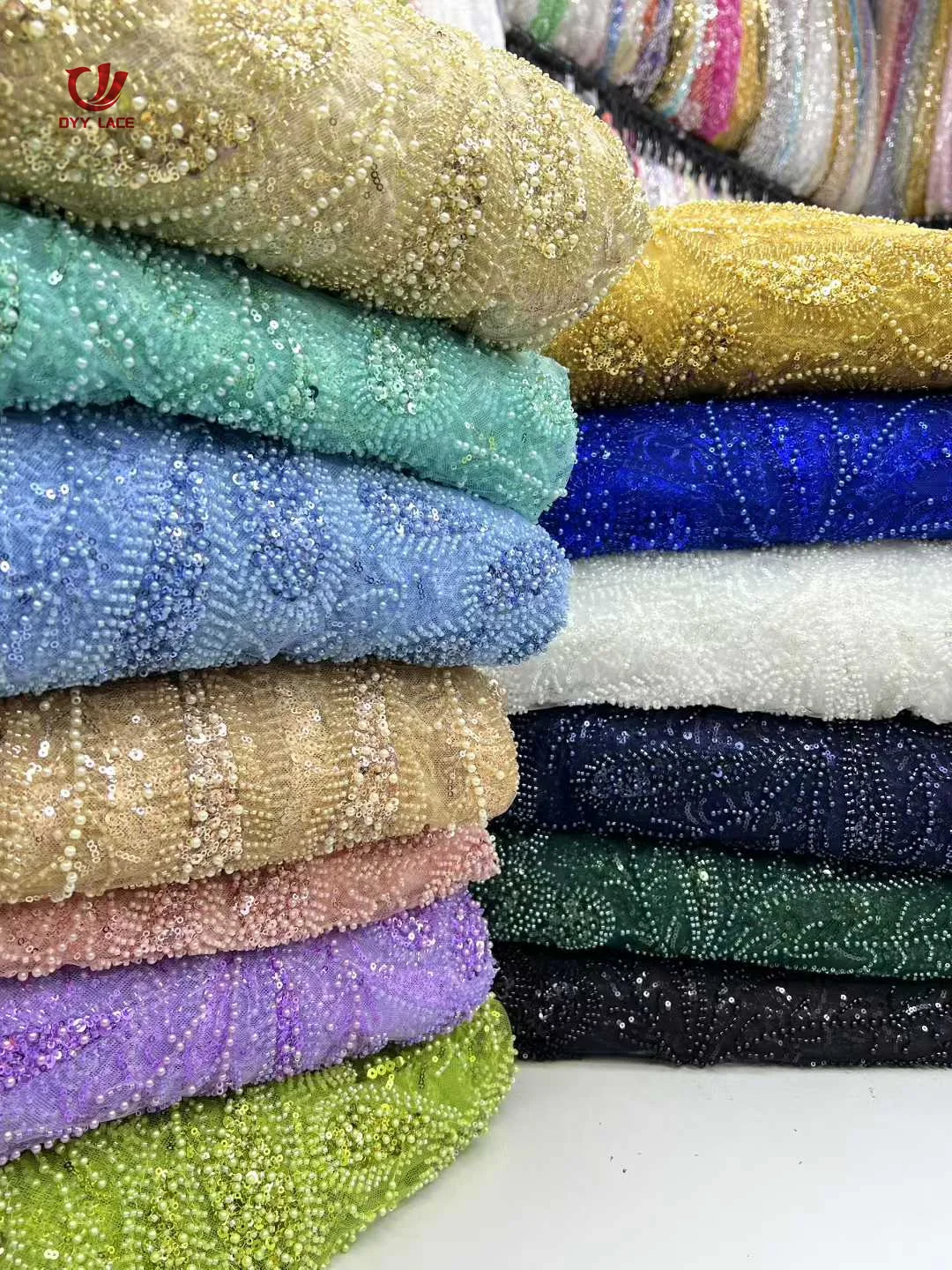 5 yards luxe Afrikaanse pailletten kralen kant stof 2025, hoge kwaliteit bruidegom Nigeriaanse bruiloft bruids borduurwerk Franse tule kant