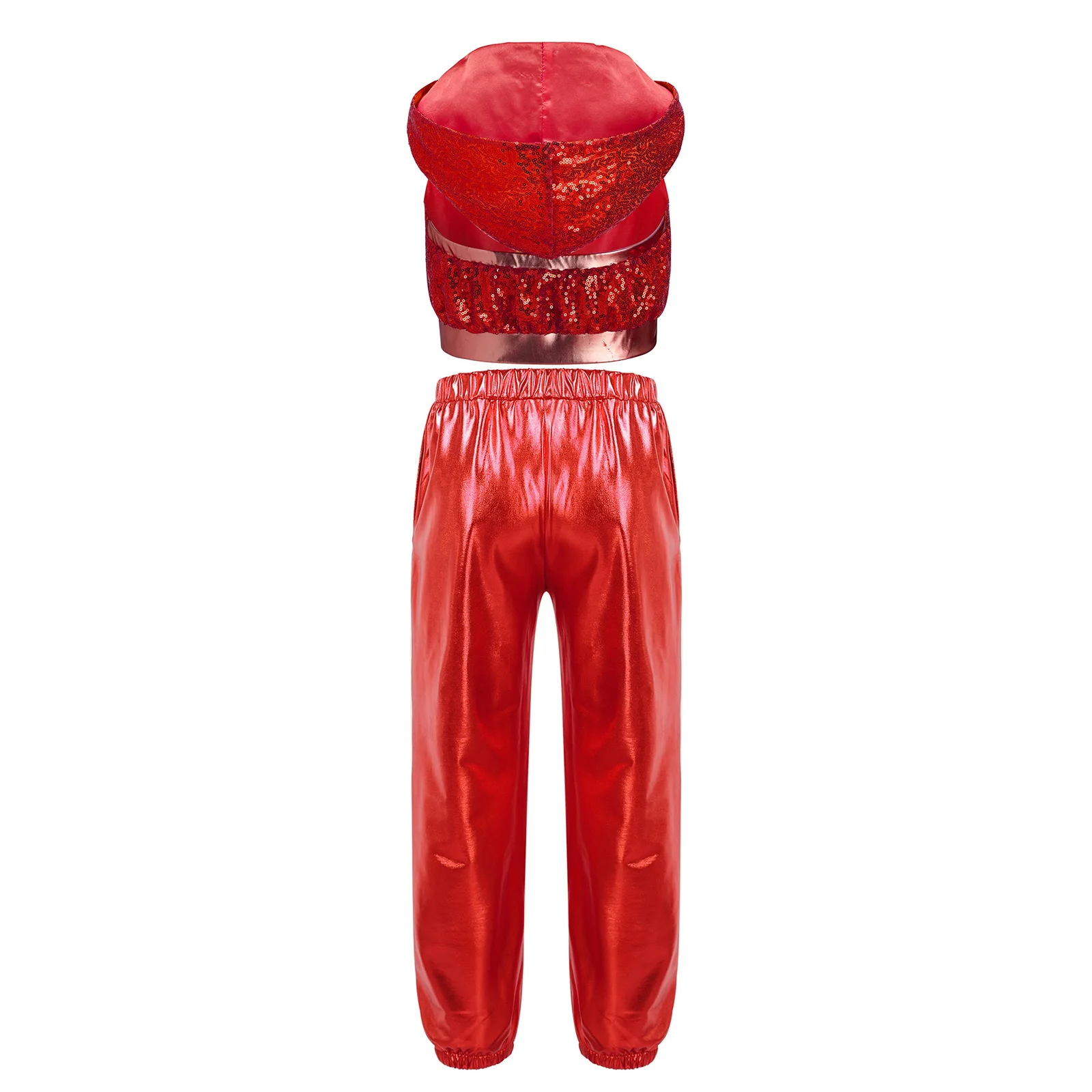 أطفال بنات الهيب هوب ملابس رقص الجاز بلا أكمام عارية الذراعين الجبهة زيبر تألق الترتر مقنعين المحاصيل مع مجموعة سراويل معدنية #4