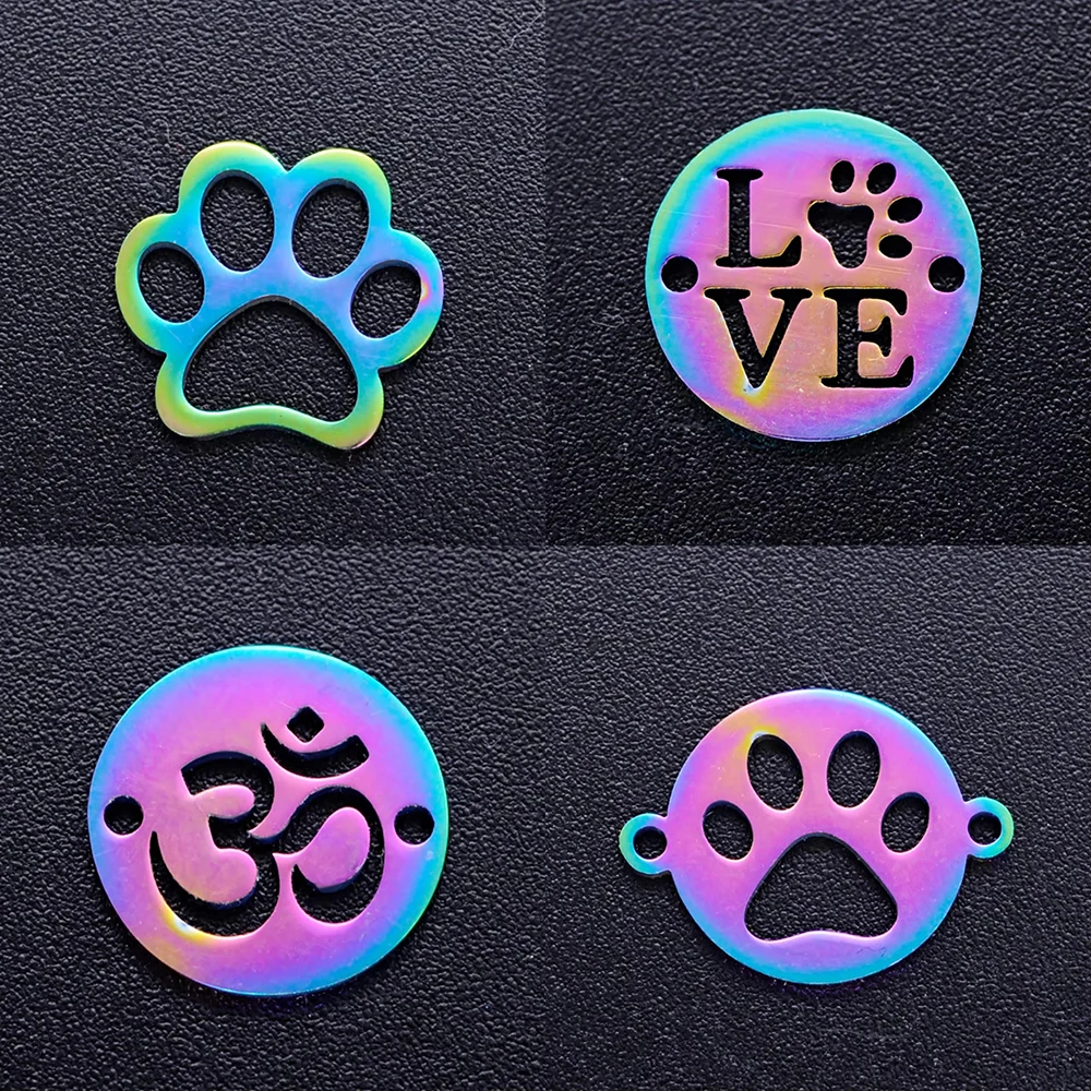 10pcs/lot Rainbow Cat Paw DIY Charms Stainless Steel Connectors Pendant For Bracelet Necklace Jewelry Making Accessories