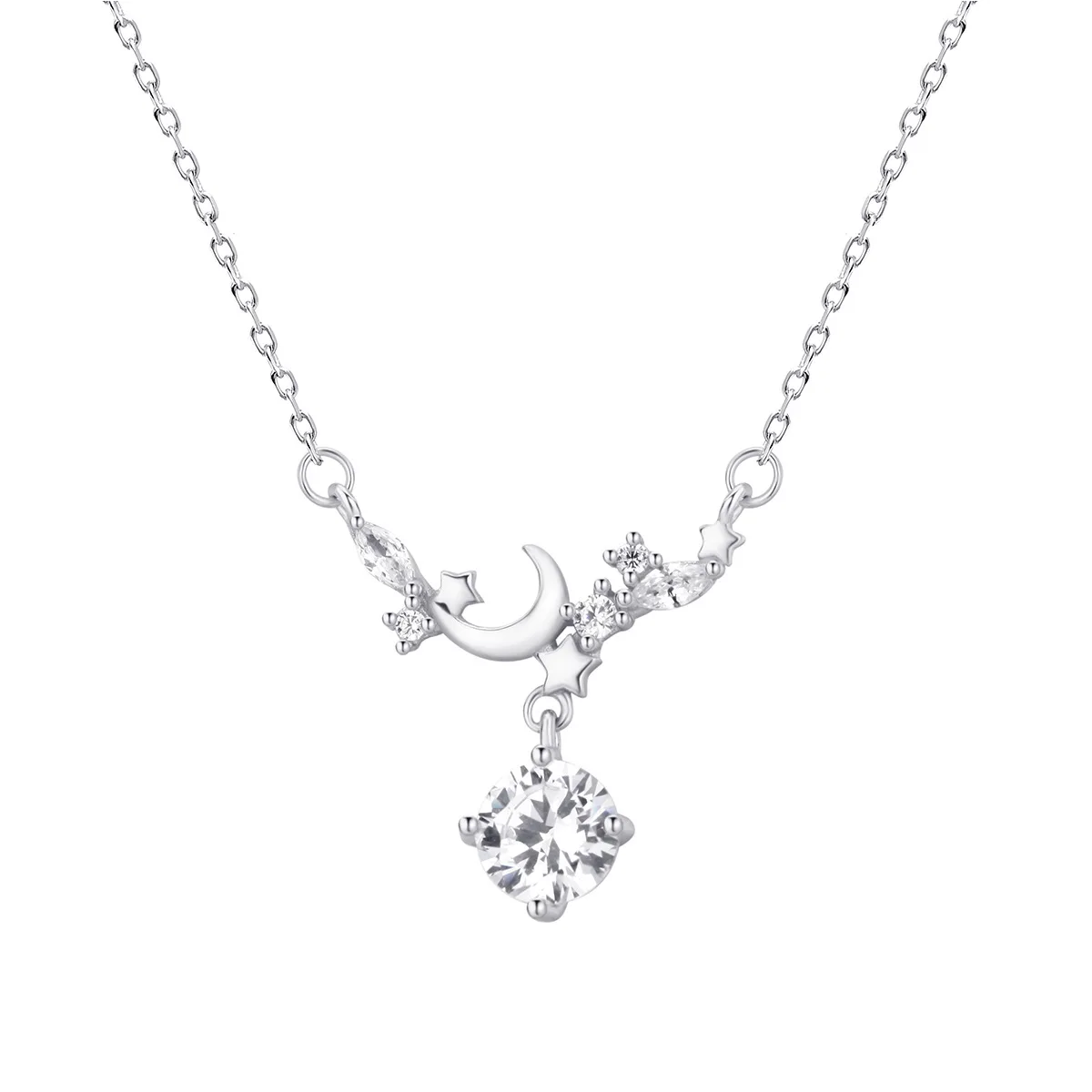 

S999 Pure Silver Moon Anime Galaxy Necklace Zircon Collarbone Chain