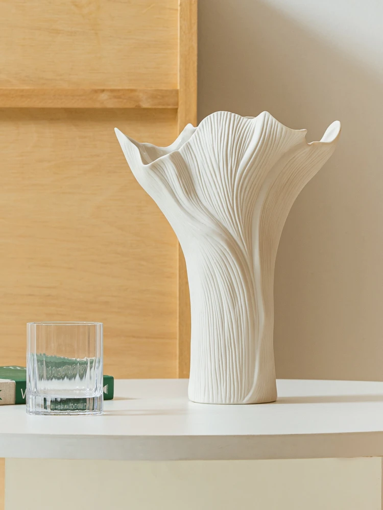 

Solitary White Ceramic Vase Light Luxury High Sense Open Wide Mouth Vase Design Sense Niche Art Designer