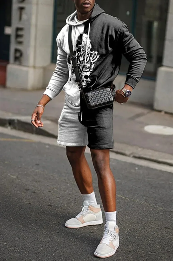 Magazine Shooting Street Style Hooded Sweatshirt Shorts Two-Piece Set Fashionable And Cool Hong Kong Style Set MC11-MA1