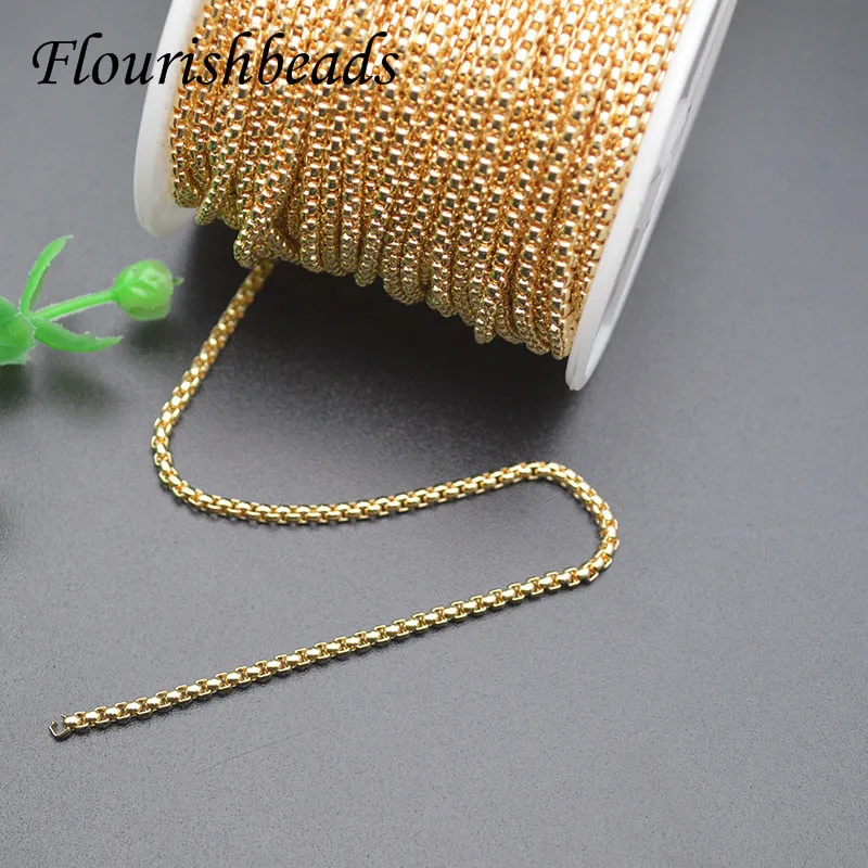 High Quality Anti-fading 18k Gold Color Plated 2.5mm Square Box Chains For Necklace Bracelets Jewelry Making