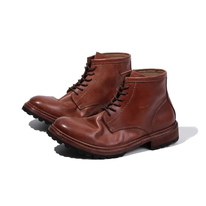 

British Style Horse Leather Shoes Men's High Top Handmade Genuine Leather Work Boots Male Casual Outdoor Motorcycle Boots Youth