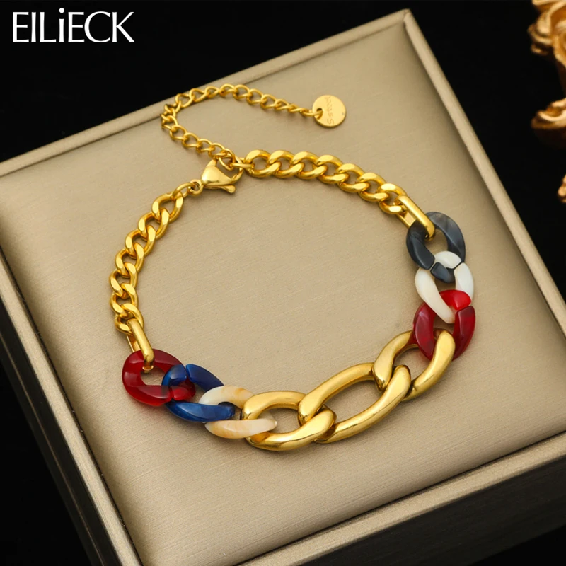 EILIECK-Pulseira de Corrente Grossa de Aço Inoxidável para Mulheres, Pulseiras Criativas para Meninas, Jóias sem desbotamento, Emenda Acrílica, Festa, Novo, 316L