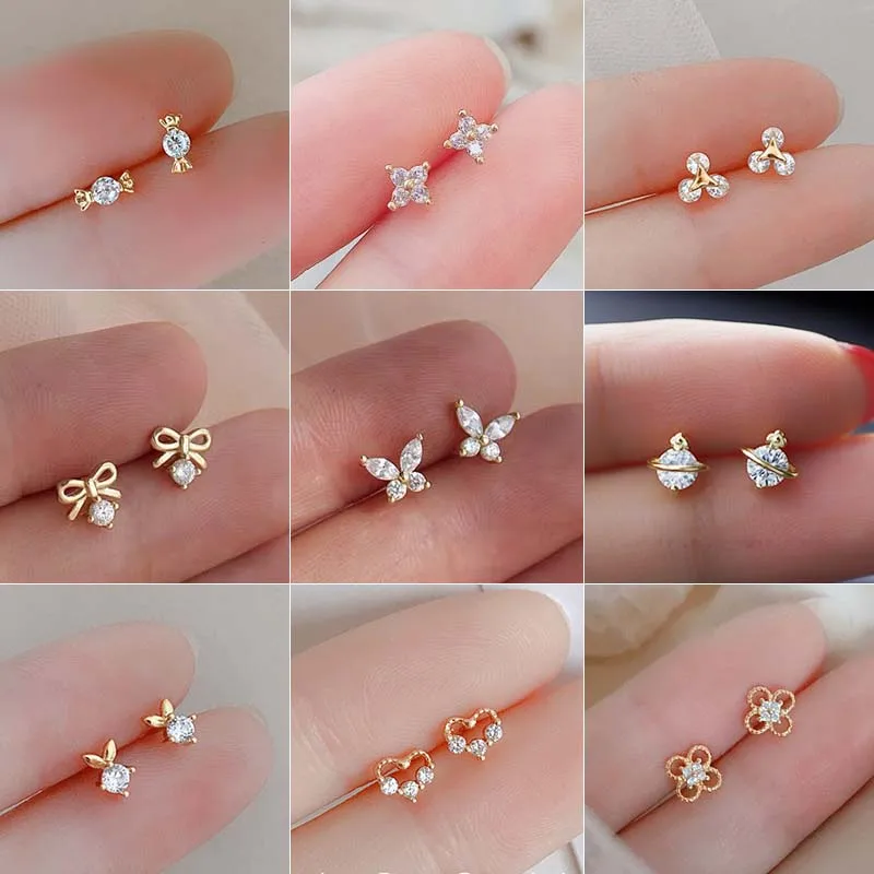 Koreanische Mode Silber Nadel Zirkon Ohrringe für Frauen Mini Schmetterling süße Ohr stecker Mädchen Blume Piercing Schmuck Geschenke