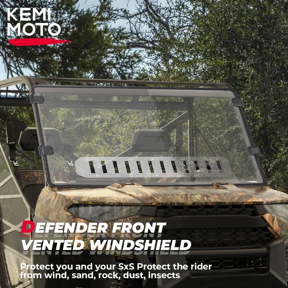 

UTV Front Full Windshield SXS Front Windscreen Vent PC Wind Screen Compatible with Can-Am Defender HD 5/8/10 MAX HD8 HD10 2016+