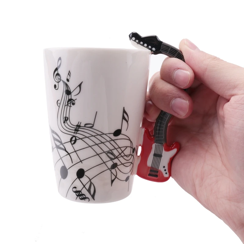 Creative Music Style Guitar Ceramic Mug Coffee Tea Milk Stave Cups With Handle Coffee Mug Novelty Gifts Red Guitar Black