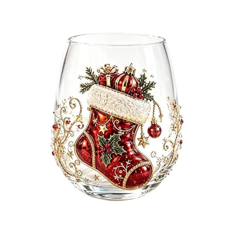 Christmas Drink Glass Stemless Clear Holiday Cup with 3D Seasonal Detail for Table Displays and Winter Entertaining best sale
