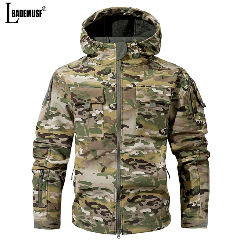 

Men Outdoor Lurker Shark Skin Soft Shell Camouflage Tactical Jacket Waterproof Fleece Hooded Coat Hunt Clothes Autumn Jacket Men