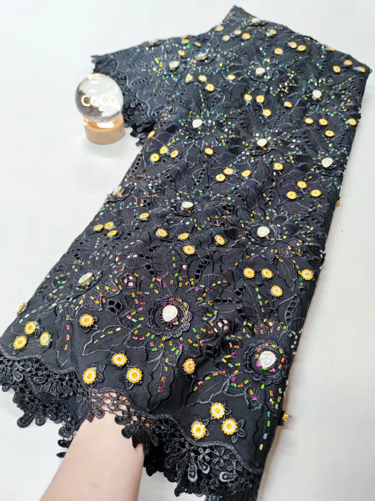 

African Lace Fabric 2025 High Quality,Cotton Fabrics By The Meter,Embroidery,Rhinestone,Linen,Prom Dresses,Tulle,Design,5 Yards