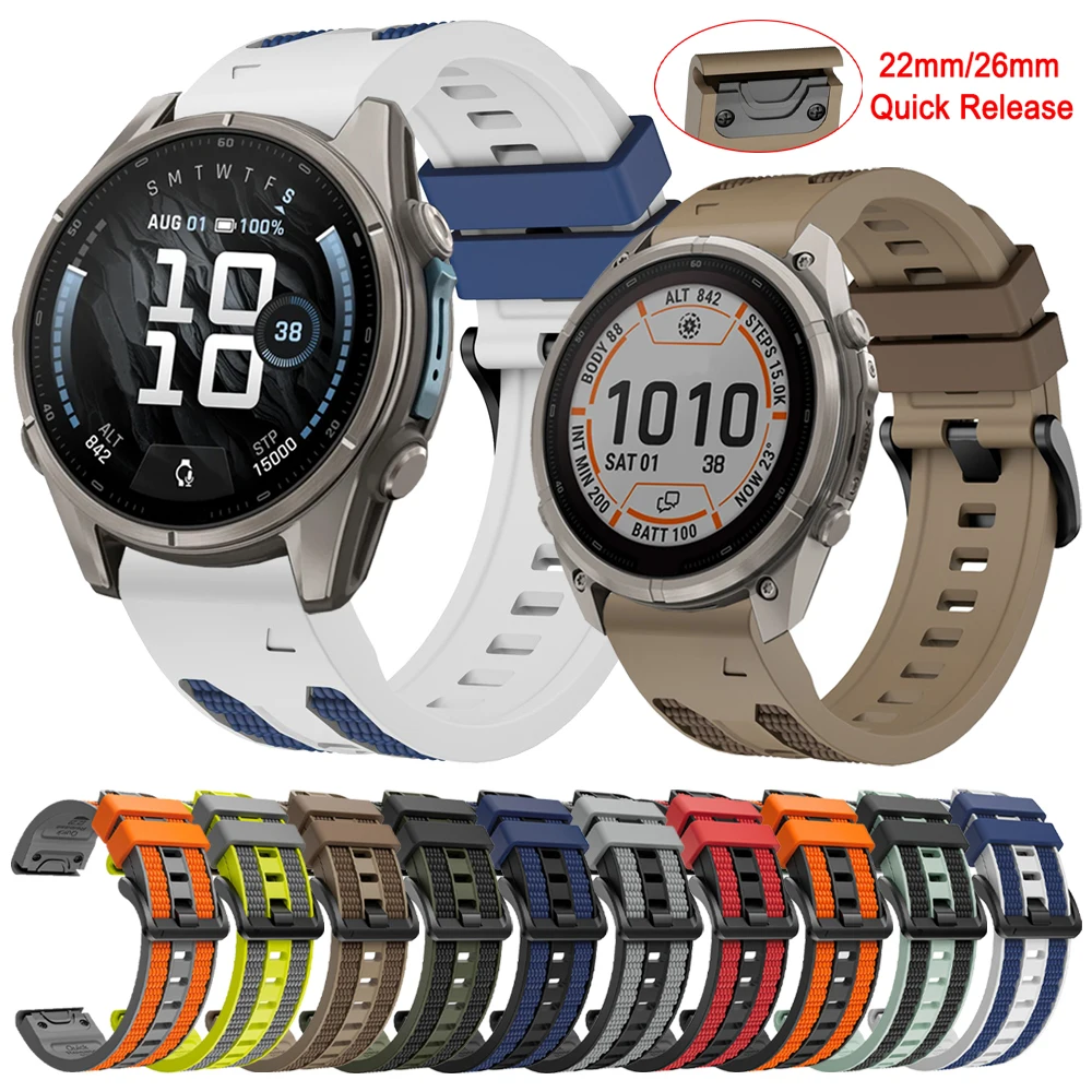 QuickFit 22mm 26mm Sport Silicone Strap For Garmin Fenix 9 47mm 51mm 9Pro-Solar 8 E 7X 7 6X 5/Epix Pro/Descent Mk3i Mk2i G2 Band