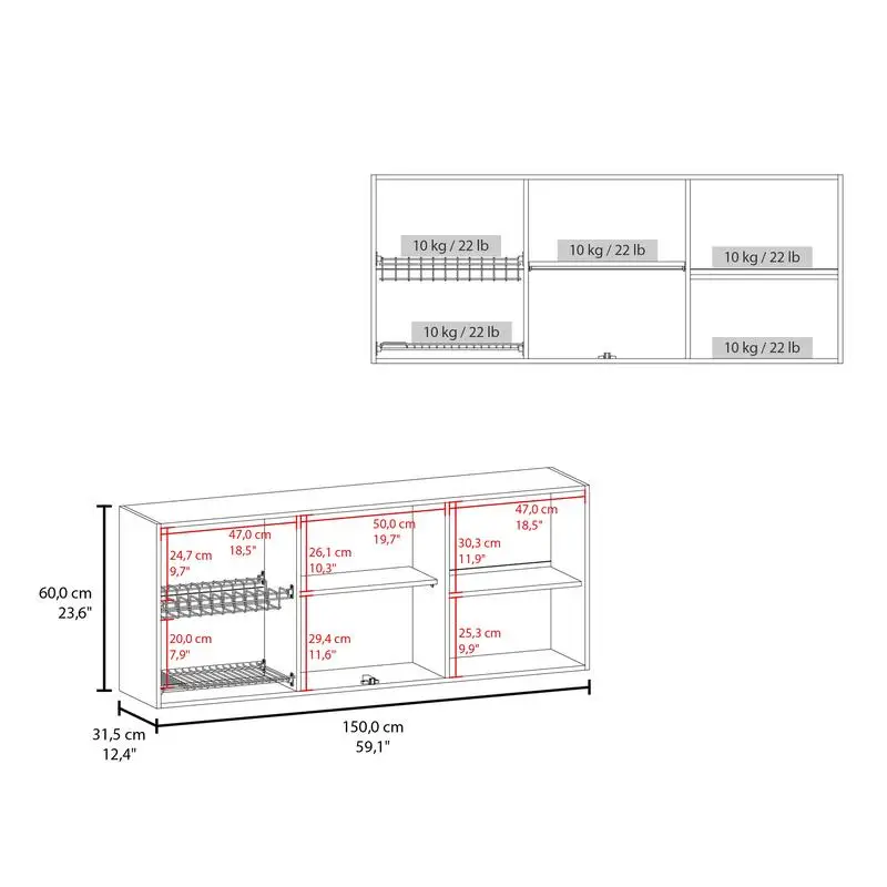 Armário de parede de carvalho natural para cozinha com 4 portas e armazenamento de vidro em acabamento em melamina