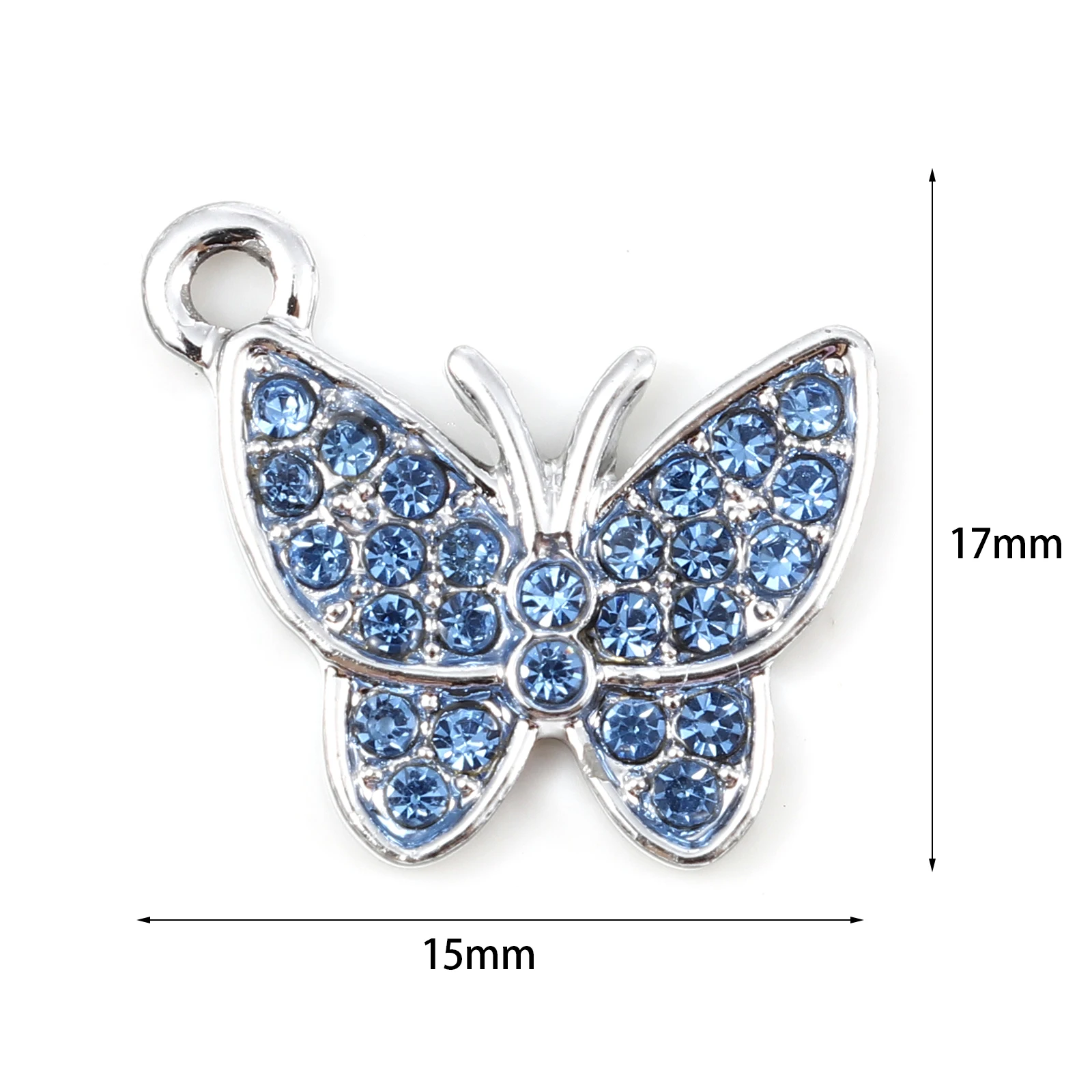 DoreenBeads 5 PCs Butterfly Charms Pendants Zinc Based Alloy Insect Charms Animal Micro Pave Multicolor Rhinestone 17mm x 15mm