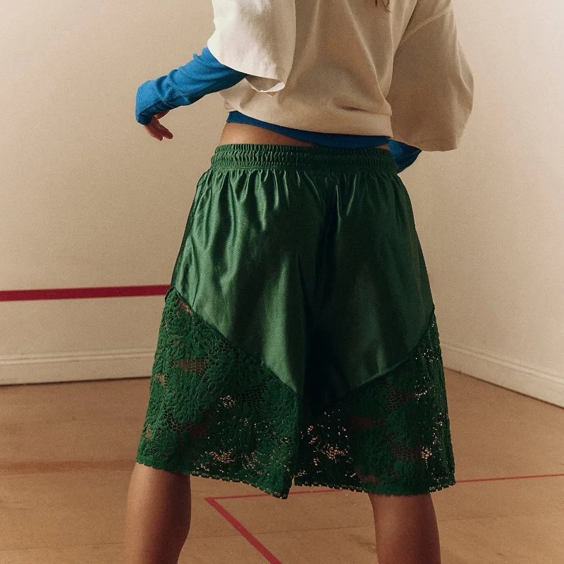 여성 레이스 패치 워크 반바지 솔리드 컬러 여름 여성 캐주얼 짧은 바지 탄성 허리 숙녀 느슨한 Drawstring 스포츠 반바지