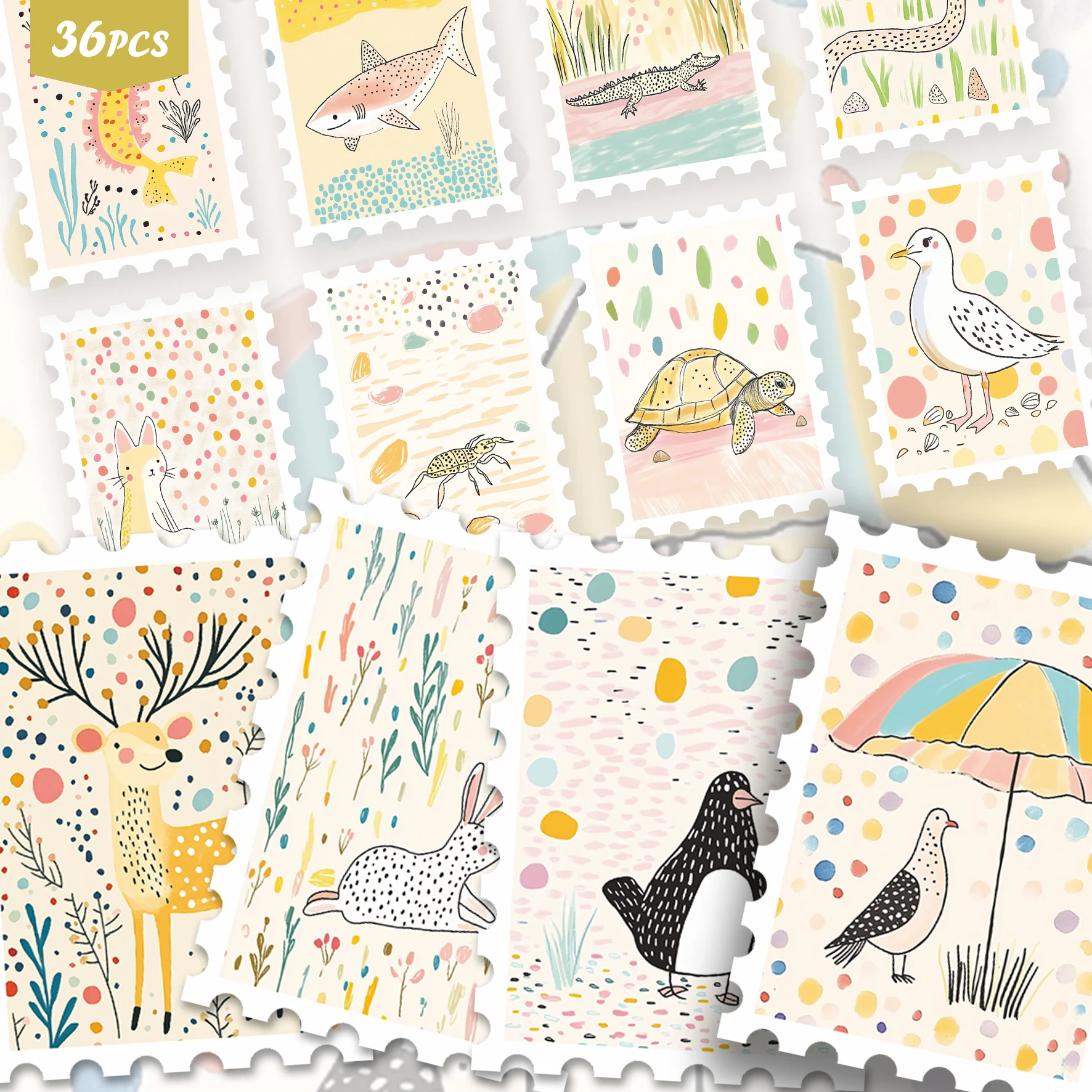 36PCS Whimsical Wildlife Sticker Set for laptops, Soft Doodle Animal Designs, Great for Planner Decor & Collage Art