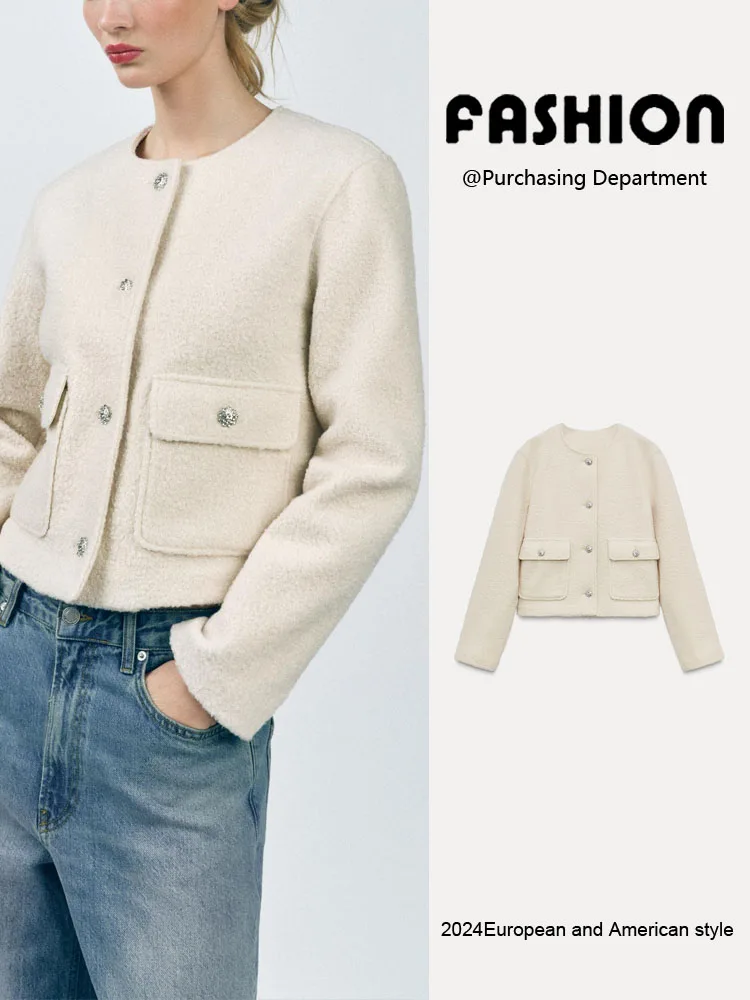 

Spring New Arrival Women's Jaet round Ne Long Sve Bead Decorated Knitted Outerwear Commute Sle 00% Other Material