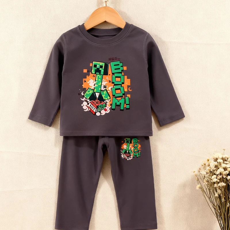 

Game Theme Printed Children Derong Pajamas Set Minecrafted Boys Autumn Winter Long-sleeved Long Pants Set Home Wear Loungewear