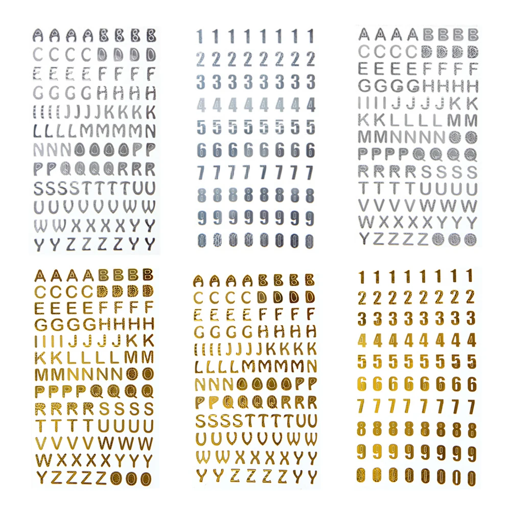 

6pcs 6 Sheets Gold Alphanumeric Stickers Durable Eco Friendly Decorative Laptop Planner Notebook Craft Scrapbook Decals Storage