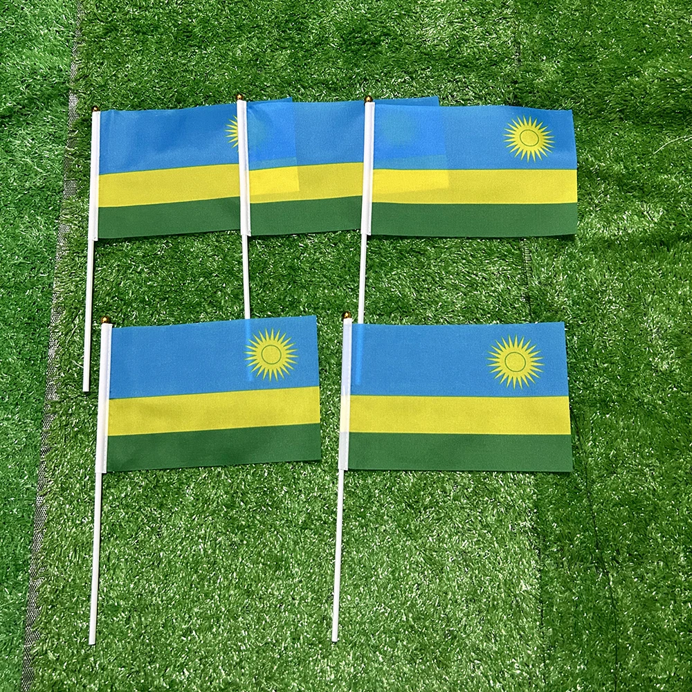Rwanda Flag 21*14cm polyester Rwanda Hand Waving Flags With plastic pole For Sports Activity Home decoration