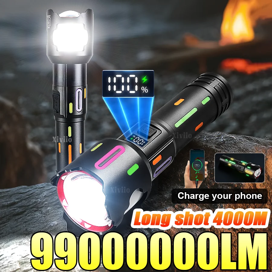 

99000000LM Super Big Flashlight White Laser USB Rechargeable Lamp Most Strong LED Flash Light Long Range Tactical Torch Camping