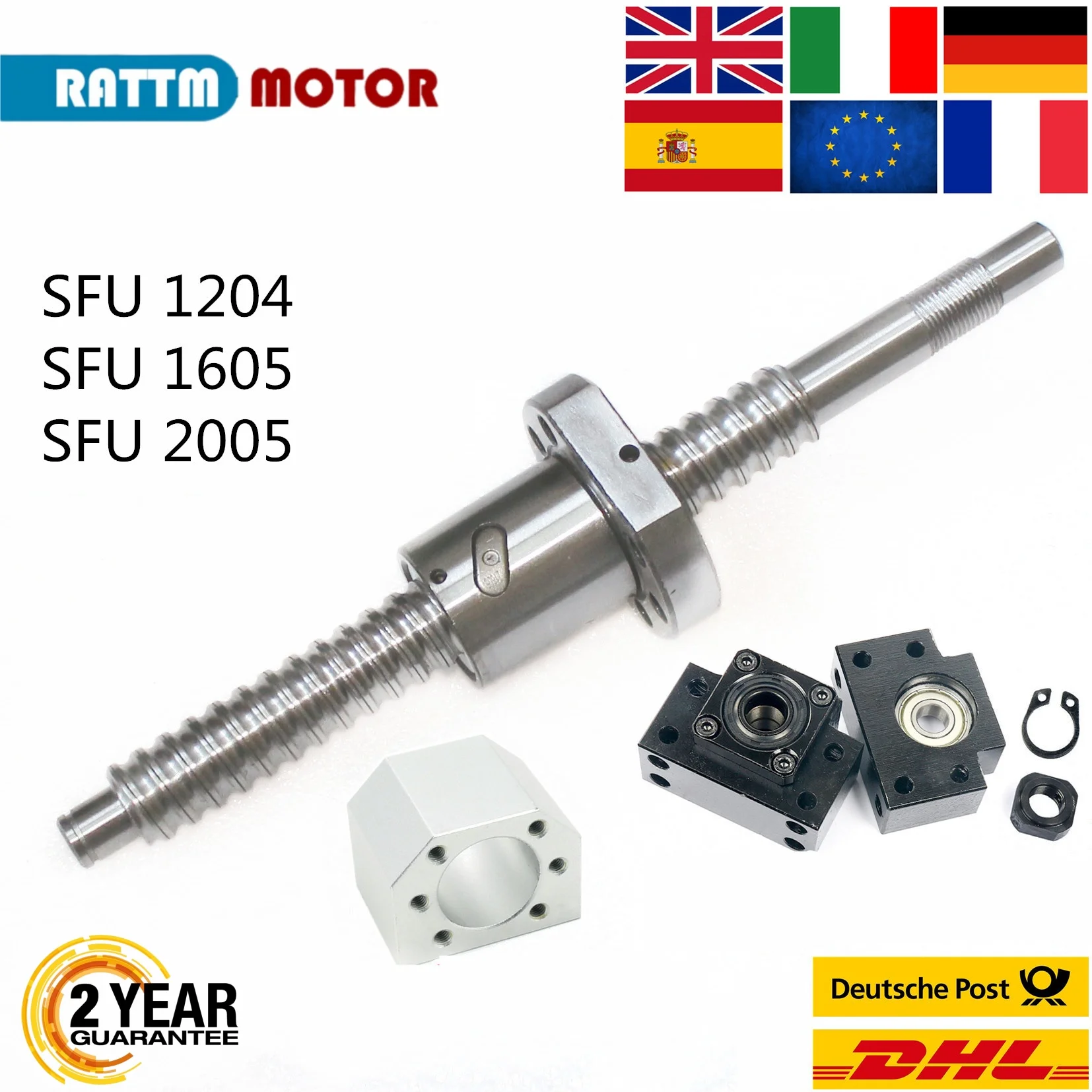 Ballscrew SFU / RM 1605 16mm Rolled C7 300 350 400 450 500 550 800 850 1050mm With BK/BF12 and Nut for CNC Router Machine Part