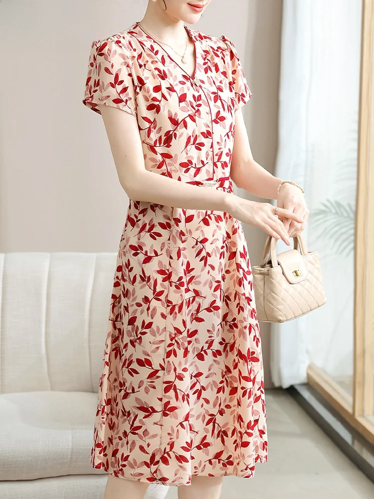 

Ele Summer Dr for Mom Wide Lady ort Sve Faionable And Mid-aged Women's Clothing Korean Sle V-ne Dr