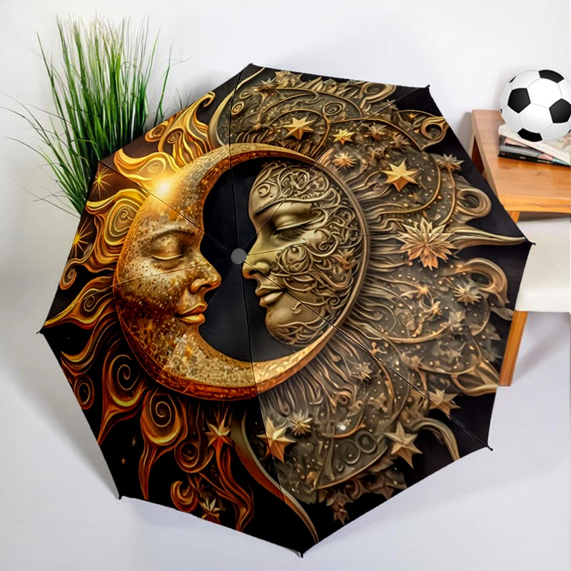 

Retro Sun and Moon Umbrella Automatic Open/close, Sturdy Iron Frame & 8-Rib Struct, Umbrella for Women & Men, Christmas Gifts