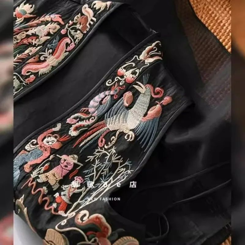 الرجعية النمط الصيني أكمام تانغ دعوى معطف فريد التطريز المرقعة سترة أعلى أنيقة المألوف تنوعا صدرية #5