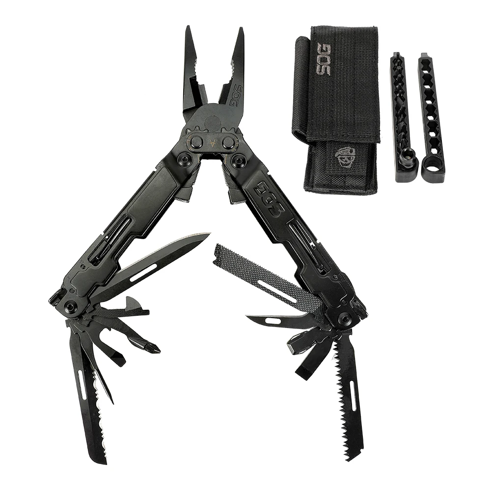 Power Access Herramienta plegable de acero inoxidable negro multifuncional compacta de lujo con cuchillo para EDC al aire libre (PA2002-CP)