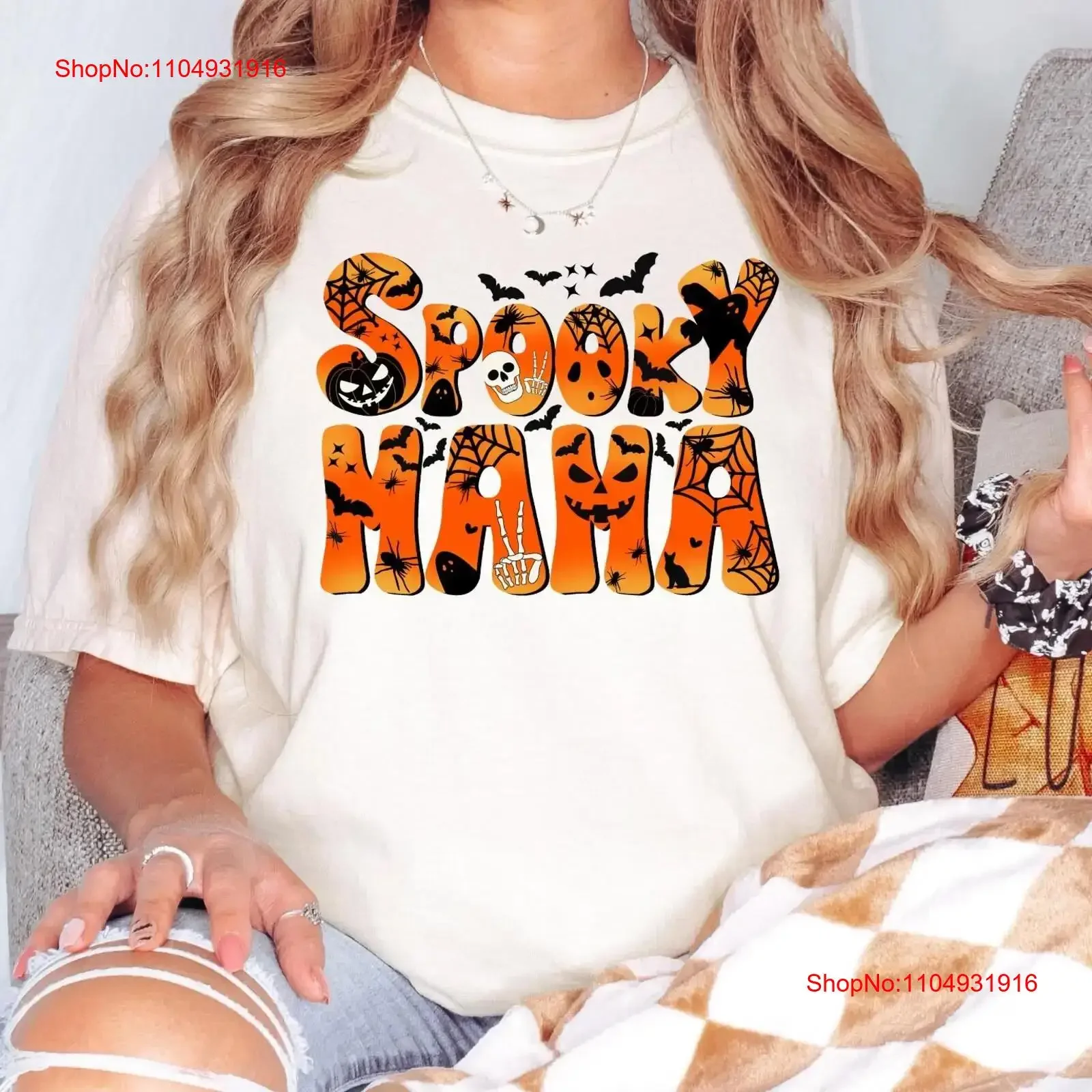

Spooky Mama T Shirt Halloween Mom Motherhood Life vintage Washed Casual Slightly Unisex Soft homme Stretched Versatile graphic