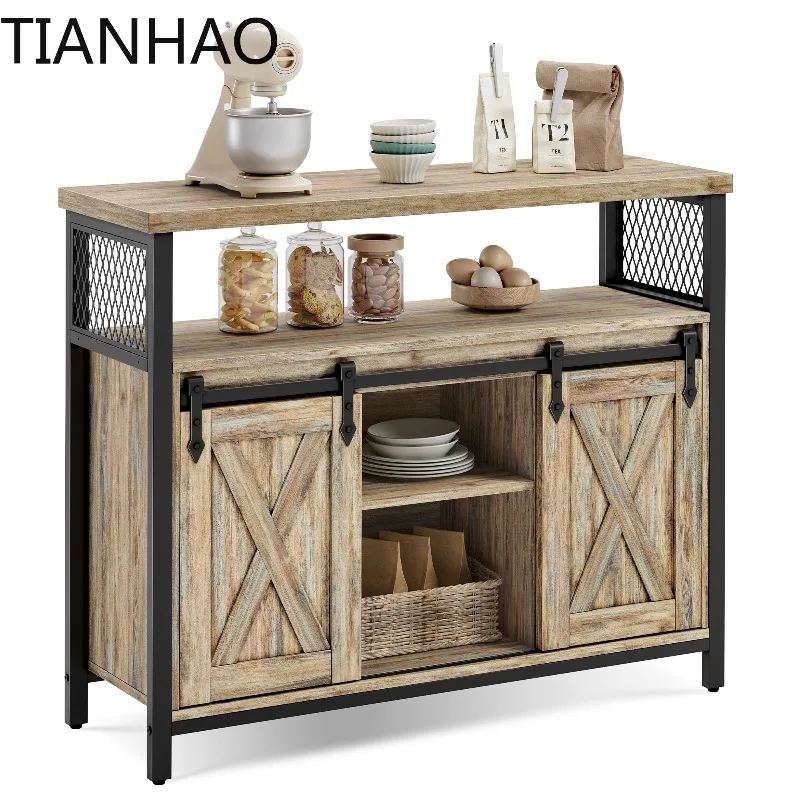 VASAGLE Armario de cocina Credenza de madera personalizada Gabinetes de almacenamiento Armario de salón Aparador