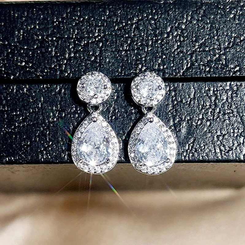 Huitan Gorgeous Drop Earrings for Women Shiny Luxury Waterdrop Cubic Zirconia Ear Accessories Fashion Wedding Bride Jewelry Gift