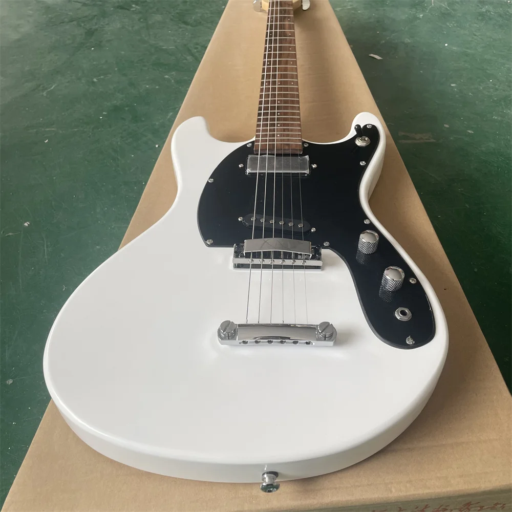 In stock Ventures Johnny Ramone Mosrite Mark II White Electric Guitar Tune-A-Matic & Stop Tailpiece, Mini Humbucker Neck Pickup