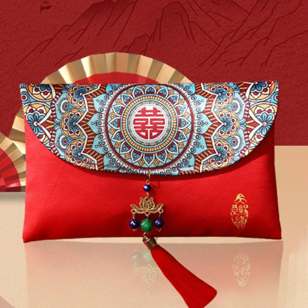 Traditional Lucky Money Bag Reusable Faux Silk Festive Touch New Year Red Envelope for Birthday